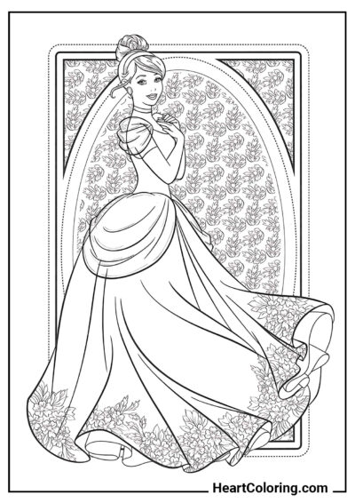 Cinderella Against a Floral Background - Cinderella Coloring Pages