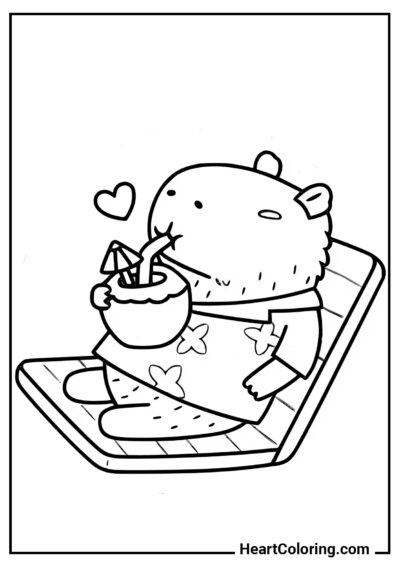 Beach Vacation - Capybara Coloring Pages