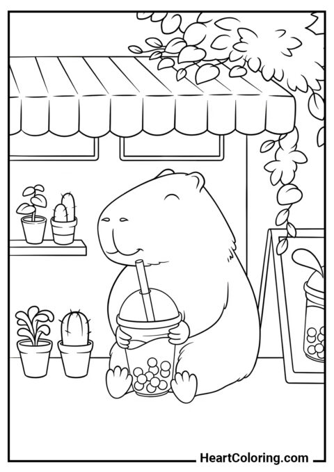 Capybara with a Milkshake - Capybara Coloring Pages