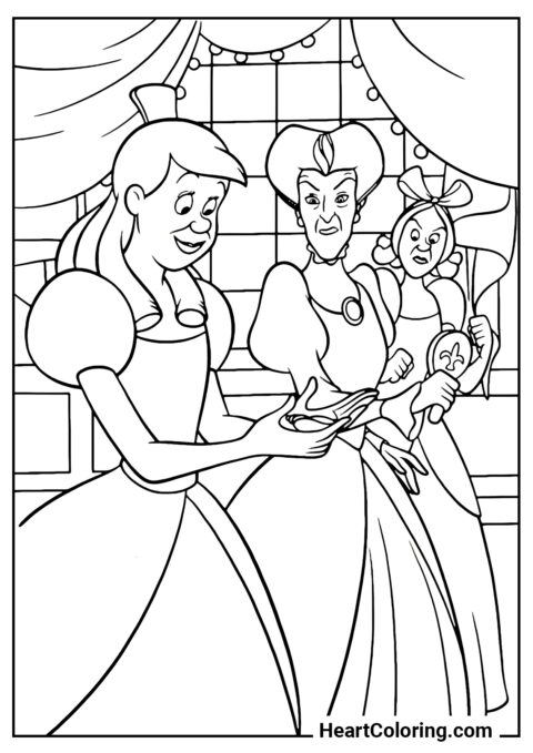 The Wicked Stepsisters and Stepmother at the Royal Ball - Cinderella Coloring Pages