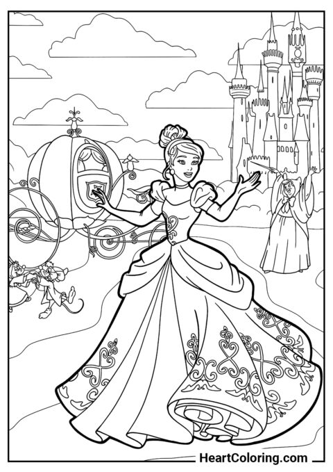 Cinderella Rushing to the Royal Ball - Cinderella Coloring Pages