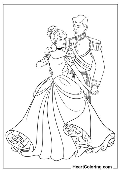 Cinderella and the Prince Dancing - Cinderella Coloring Pages