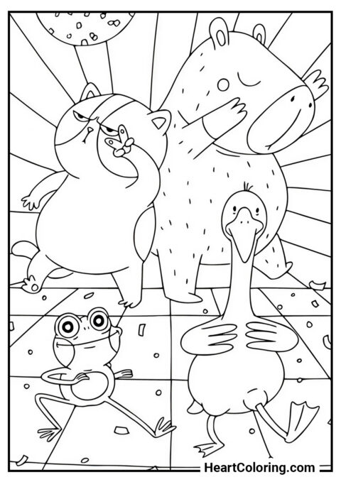 Lively Dance Party - Capybara Coloring Pages