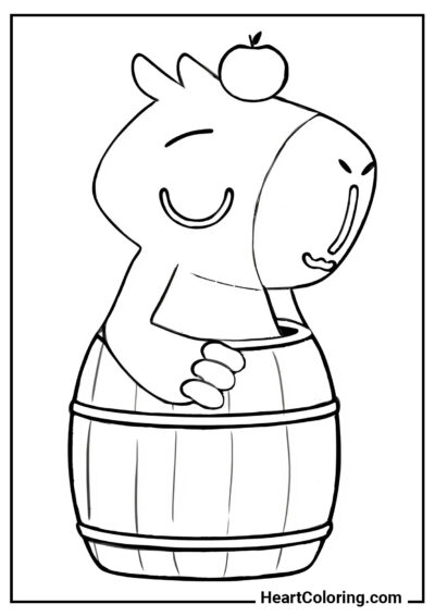 Sad Capybara in a Barrel - Capybara Coloring Pages