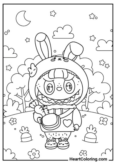 Labubu Elegante com Orelhas de Coelho - Desenhos do Labubu para Colorir