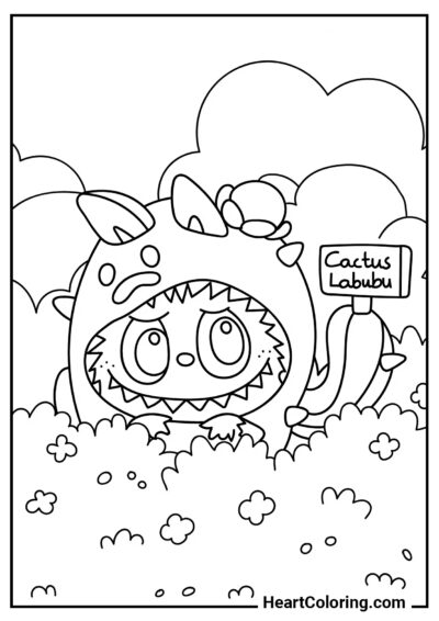 Fantasia Engraçada de Cacto - Desenhos do Labubu para Colorir