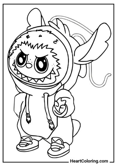 Labubu com Fantasia de Stich - Desenhos do Labubu para Colorir