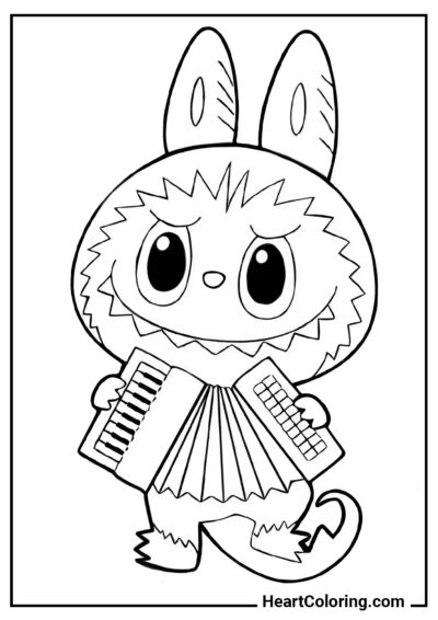 Monstro da Floresta com Acordeão - Desenhos do Labubu para Colorir