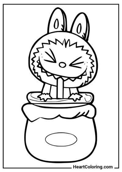 Labubu Fofo em um Pote - Desenhos do Labubu para Colorir