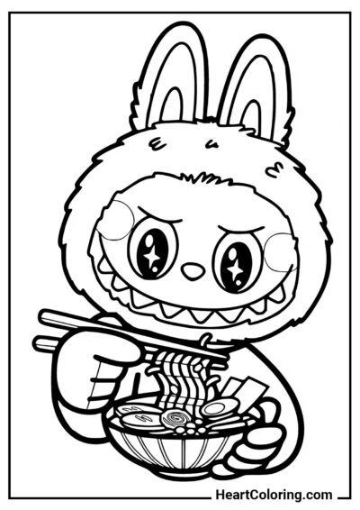 Deliciosos Udon Japoneses - Desenhos do Labubu para Colorir