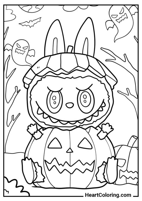 Labubu Dentro de uma Abóbora para o Halloween - Desenhos do Labubu para Colorir