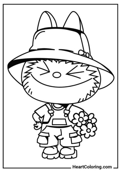 Labubu Fofo com um Buquê de Flores Silvestres - Desenhos do Labubu para Colorir