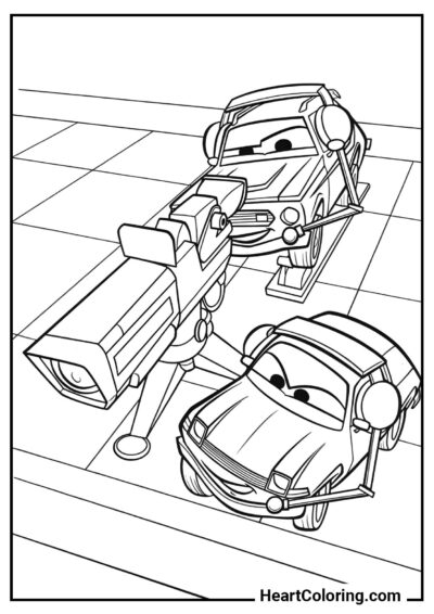 Child-friendly coloring: Reporter and Cameraman from "Disney Cars Coloring Pages"
