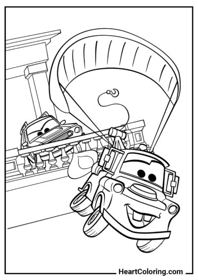 Mater Skydiving – fun sheet from "Disney Cars Coloring Pages"