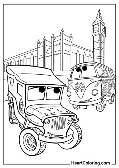 Coloring image: Cars on a Road Trip – free and printable