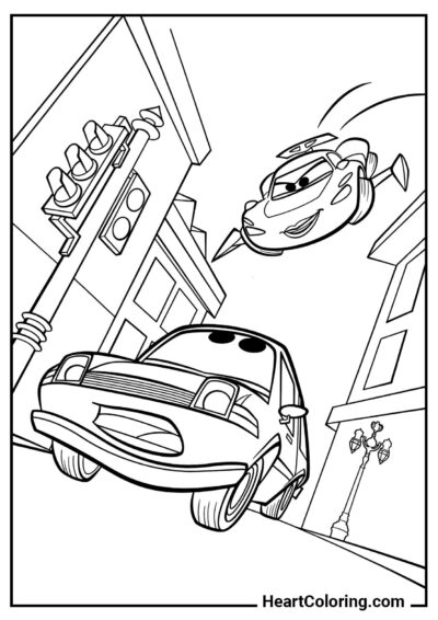 Coloring sheet Chase Scene from Cars Toons from the "Disney Cars Coloring Pages" set