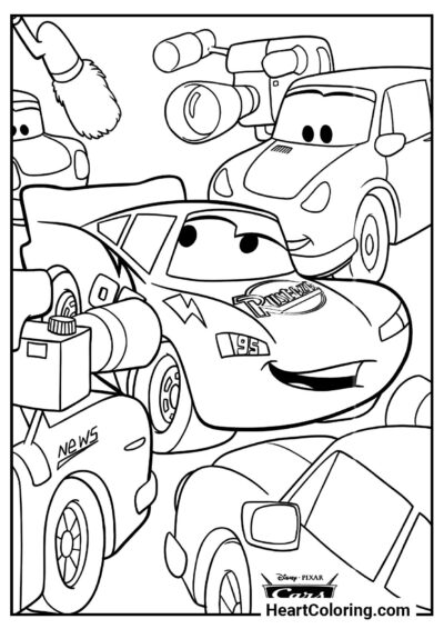 Easy coloring page: Surrounded by Journalists from "Disney Cars Coloring Pages"
