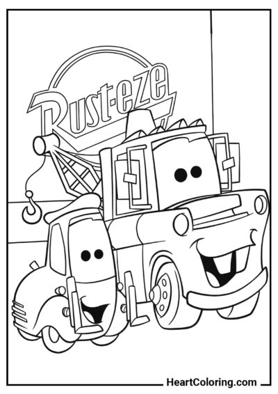 Happy Mater and Guido – downloadable page from "Disney Cars Coloring Pages"