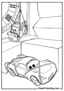 Child-friendly coloring: Mater and McQueen Trapped from "Disney Cars Coloring Pages"