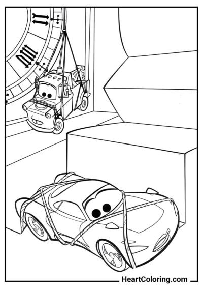 Child-friendly coloring: Mater and McQueen Trapped from "Disney Cars Coloring Pages"