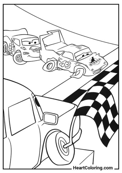 Color and print: Lightning Pushes The King to the Finish from "Disney Cars Coloring Pages"