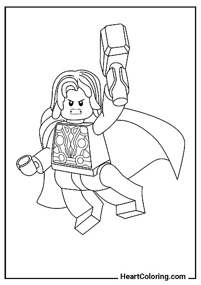 Thor im Sprung ins Abenteuer – unterhaltsame Vorlage aus der Sammlung "Lego Ausmalbilder"