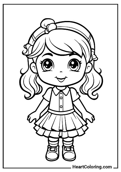 Desenho Pequena boneca feliz — imprimir e pintar agora