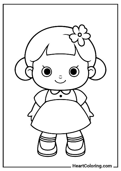 Desenho simples Boneca fofa com flor no cabelo — ótimo para pré-escola