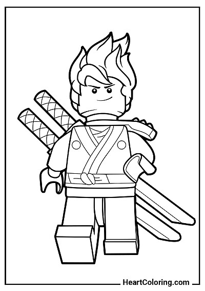 Ninja mit Schwertern – Malbild im PDF-Format