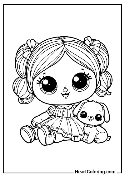 Doll with a puppy – downloadable page from "Doll Coloring Pages"