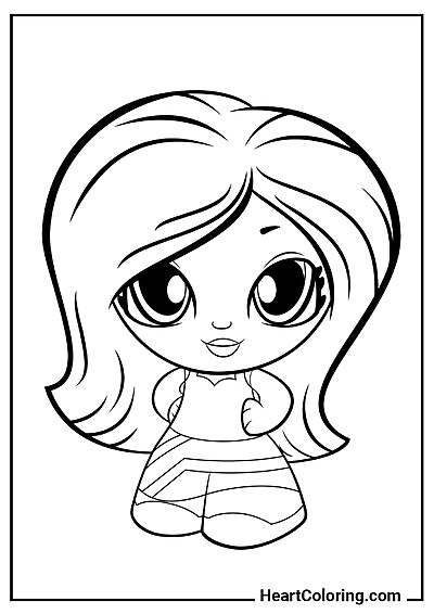 Archivo PDF para colorear: Muñeca divertida con pelo esponjoso