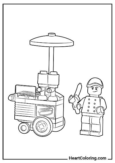 Lego Sprzedawca Hot-Dogów Pobierz i pokoloruj: Lego Sprzedawca Hot-Dogów