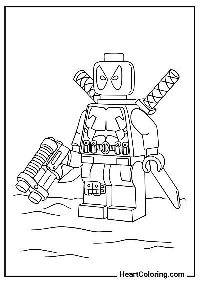 Minifigura Deadpool Disegno da colorare: Minifigura Deadpool — pronto per la stampa