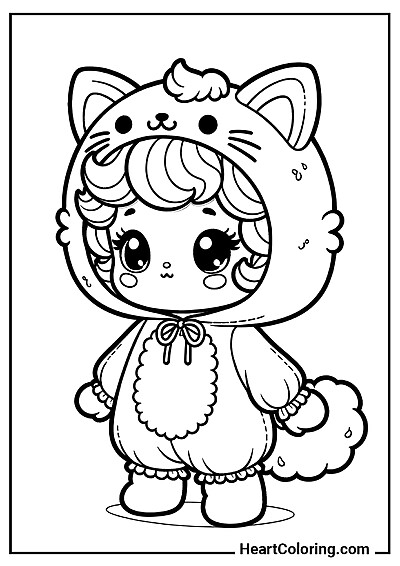 Малыш в костюме котика — раскраска из коллекции: Раскраски Кукол