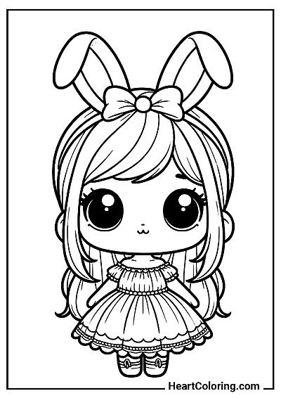 Poupée mignonne avec des oreilles de lapin Coloriage Poupée mignonne avec des oreilles de lapin — pour filles et garçons