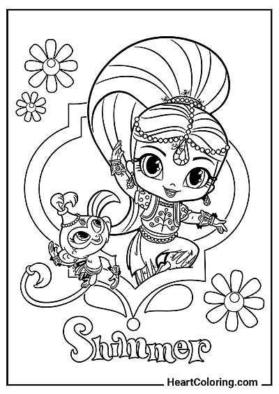 Shimmer con il suo animale domestico — disegno facile da stampare