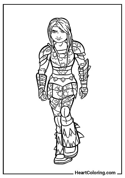 Desenho Astrid com roupa de cavaleira de dragão — ideal para educação infantil