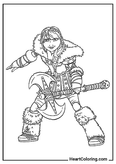 Desenho Astrid com machado para baixar e pintar