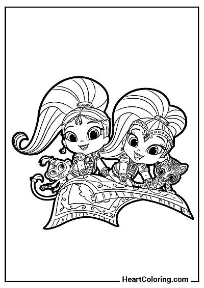 Amiche sul tappeto magico da colorare in formato PDF