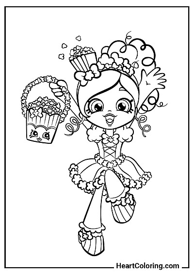 Coloriage facile de Poppette avec Popcorn pour enfants