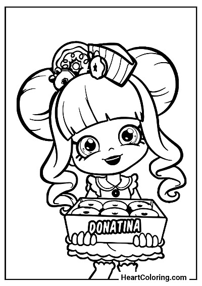 Donatina avec Boîte de Donuts — coloriage créatif à imprimer